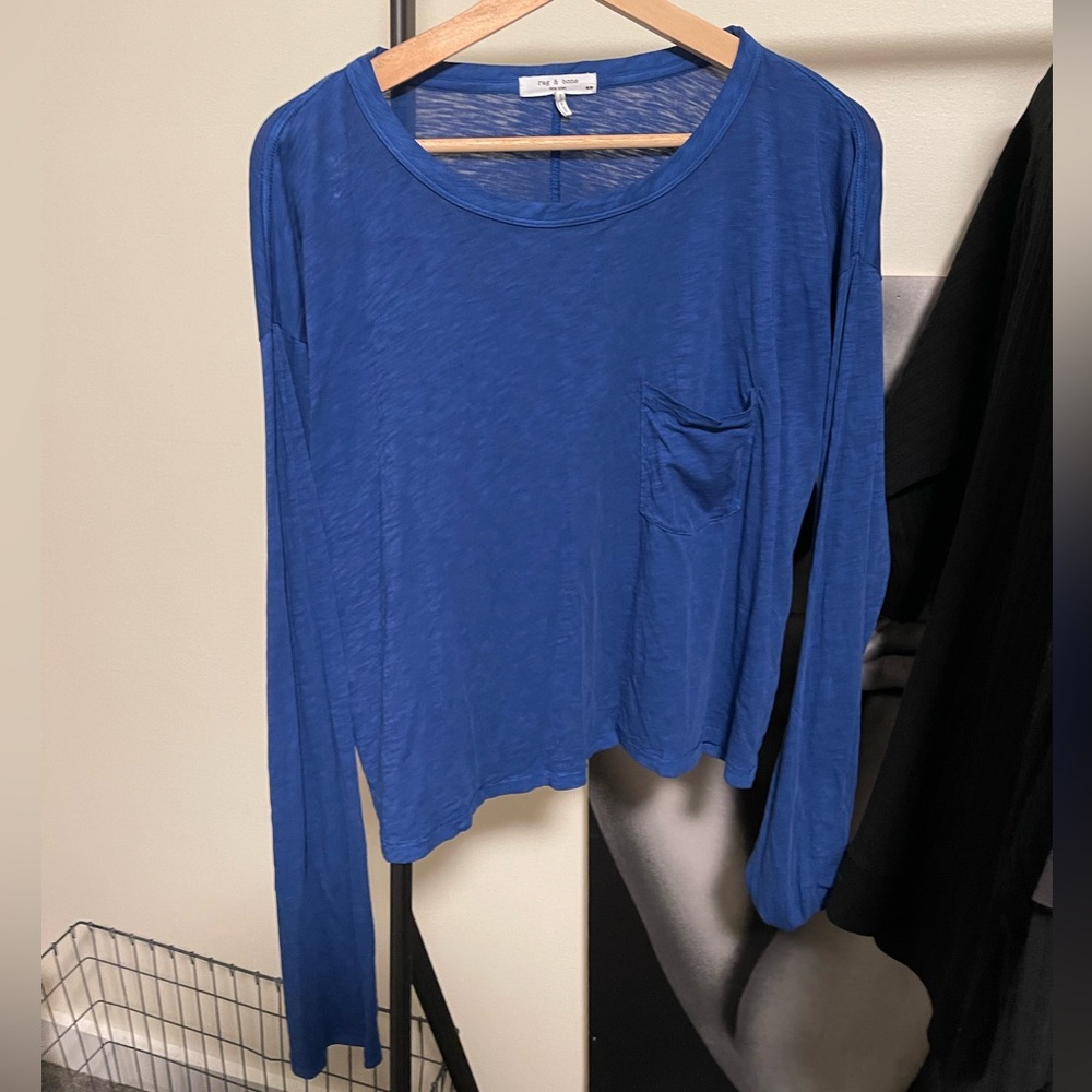 Rag and bone blue long sleeve shirt with pocket
